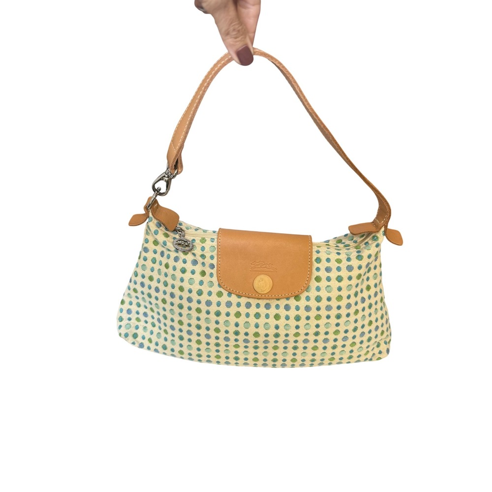 Longchamp Le Pliage Bag Women 12x8x2 Aqua Polka Dot Vintage 2000s French